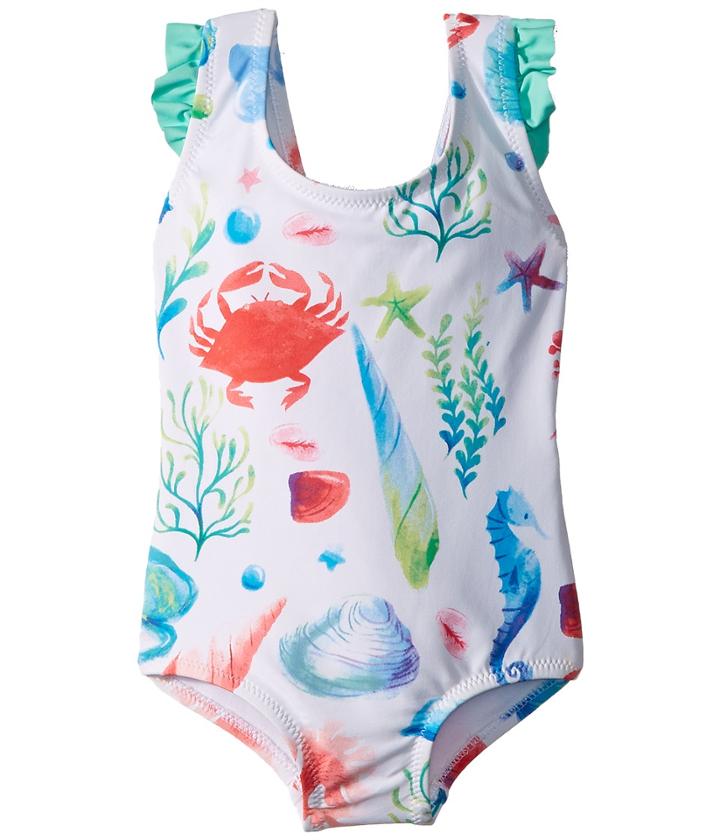 Hatley Kids Ocean Treasures Ruffle Swimsuit (toddler/little Kids/big Kids) (white) Girl's Swimsuits One Piece