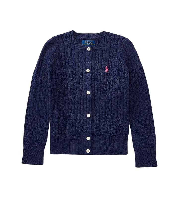 Polo Ralph Lauren Kids Cable Knit Cotton Cardigan (toddler) (hunter Navy/french Pink Pony Player) Girl's Sweater