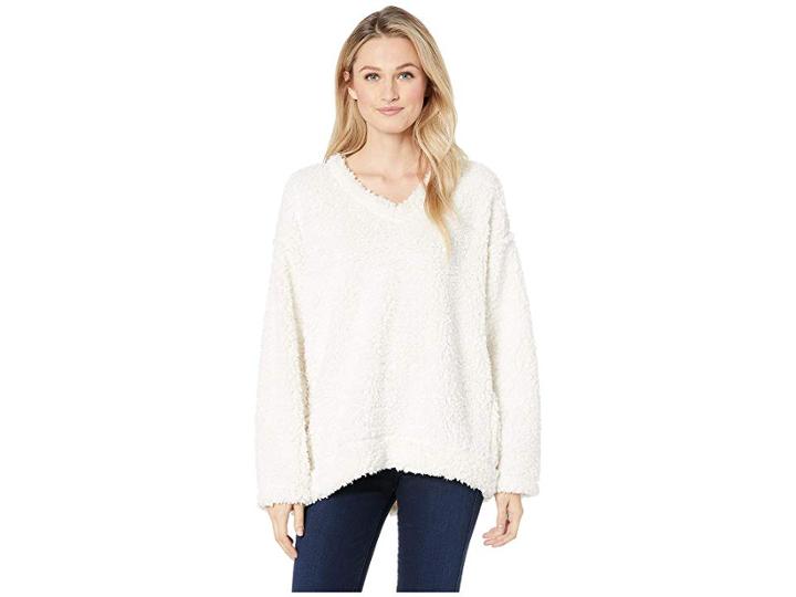 Dylan By True Grit Frosty Tipped Pile Lofty V-neck (ivory) Women's Sweater