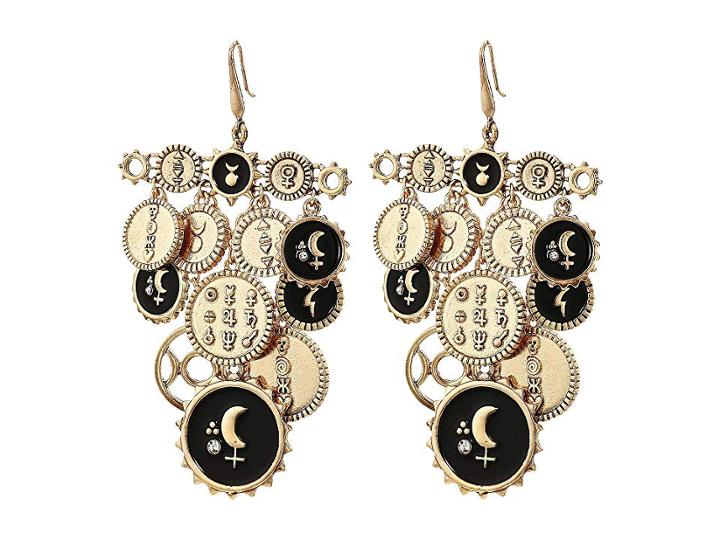 Steve Madden Tribal Themed Moon Celestial Tiered Cluster Earrings (yellow Gold-tone/black) Earring