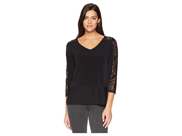 Ivanka Trump Long Sleeve Knit Top W/ Shoulder Lace Detail (black) Women's Blouse