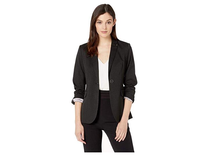 Tommy Hilfiger Pindot One-button Jacket (black/ivory) Women's Coat