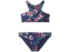 Roxy Kids Surf The Desert Crop Top Swim Set (big Kids) (crown Blue Flower Games) Girl's Swimwear Sets