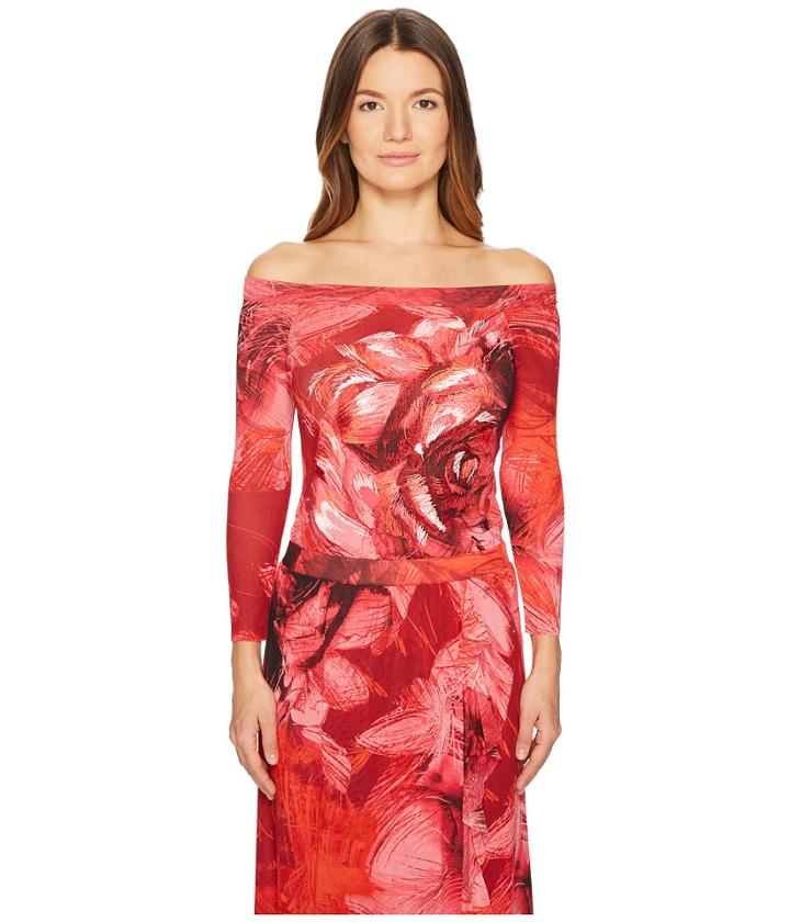 Fuzzi Long Sleeve Bateau Neck Top W/ Embroidered Close Up Botanic (lima) Women's Clothing