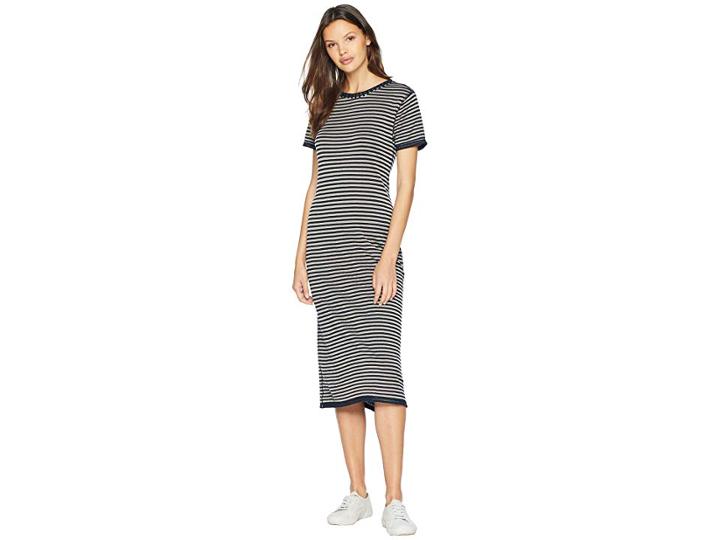 Splendid Stripe Short Sleeve Midi Dress (navy) Women's Dress