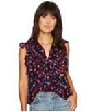 Lucky Brand Ruffle Floral Top (black Multi) Women's Clothing