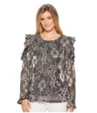 Michael Michael Kors Ruffle Cold Shoulder Long Sleeve Top (black/silver Foil) Women's Clothing