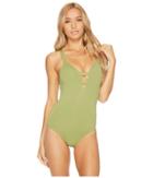 Seafolly Fastlane Active Deep V Maillot (moss) Women's Swimsuits One Piece