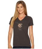 Life Is Good Bike Bear Flowers Crusher Vee (night Black) Women's Short Sleeve Pullover