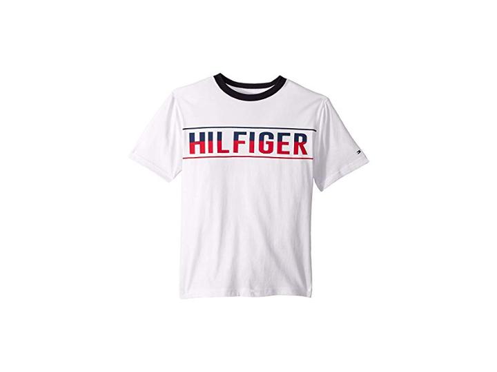 Tommy Hilfiger Kids Hilfiger Logo Graphic Tee (big Kids) (white) Boy's T Shirt