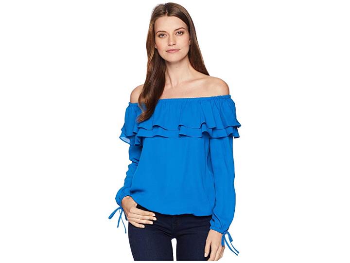 Michael Michael Kors Short Sleeve Ruffle Peasant Blouse (radiant Blue) Women's Blouse