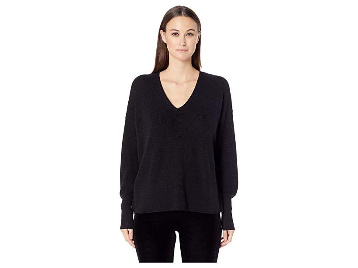 Eileen Fisher Fine Merino Rib V-neck Box-top (black) Women's Clothing
