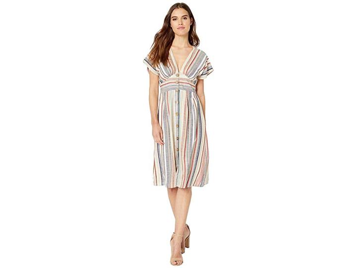 Angie Striped Button Up V-neck Dress (multi) Women's Dress