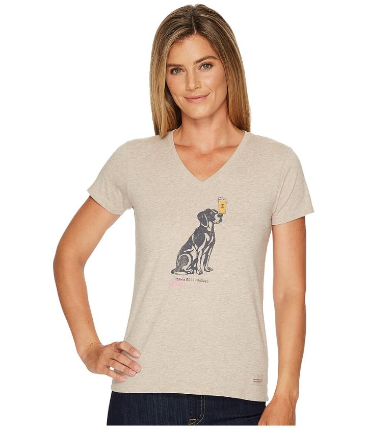Life Is Good Woman's Best Friend Crusher Vee (heather Mocha) Women's Short Sleeve Pullover