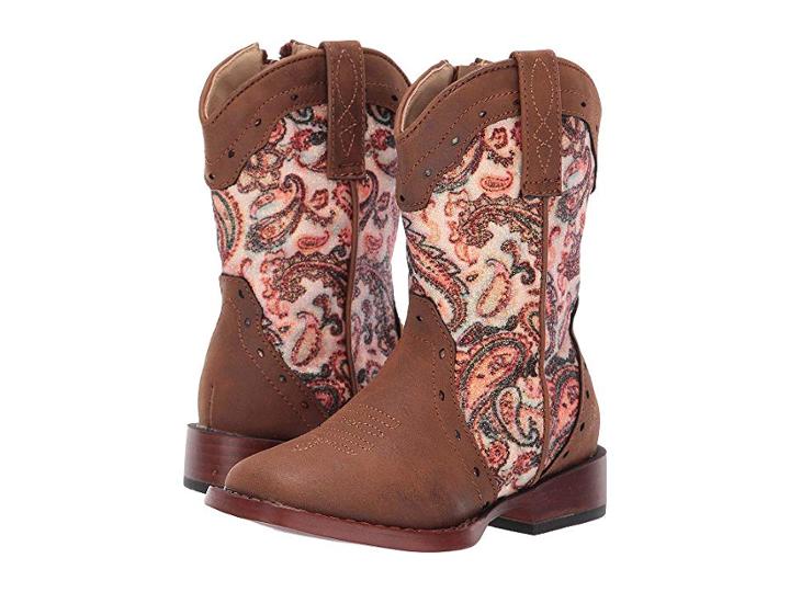 Roper Kids Glitter Geo (toddler) (brown Faux Leather Vamp/paisley Glitter) Cowboy Boots