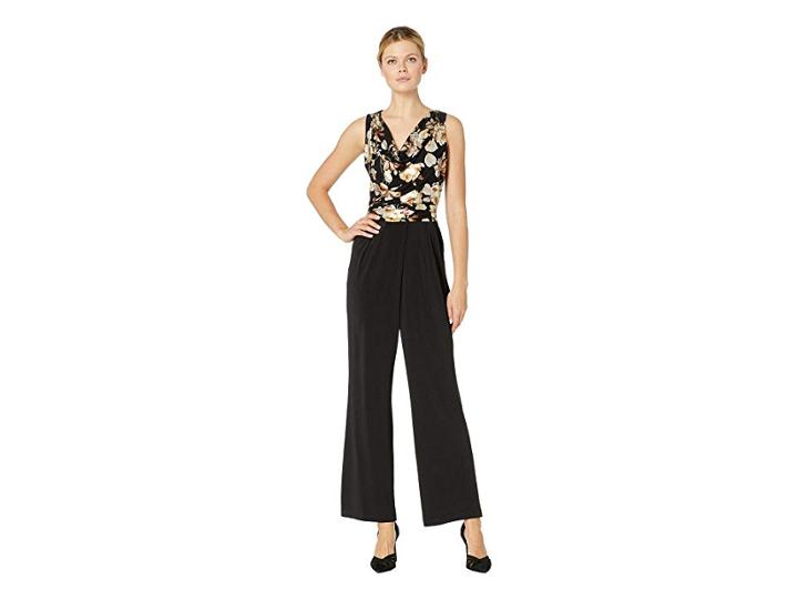 Eci Foil Mesh Bodice Jersey Jumpsuit (black/rust) Women's Jumpsuit & Rompers One Piece
