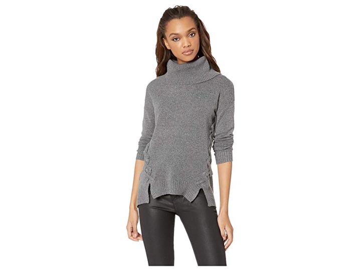 Pink Rose Cowl Neck Drop Shoulder Long Sleeve Lace-up Side Pullover (medium Heather Grey) Women's Clothing