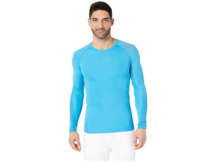 Adidas Long Sleeve Alphaskin Sport Tee (shock Cyan) Men's T Shirt