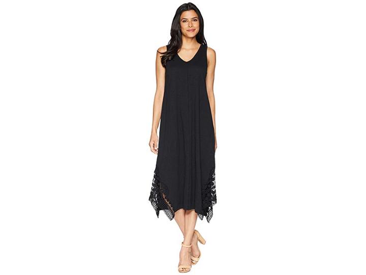 Mod-o-doc Heavier Slub Jersey Midi Tank Dress With Crochet Lace (black) Women's Dress