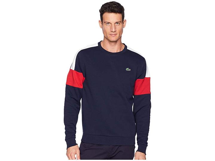 Lacoste Sport Semi Fancy Sweatshirt W/ Contrast Color Yoke (navy Blue/white/lighthouse) Men's Sweatshirt