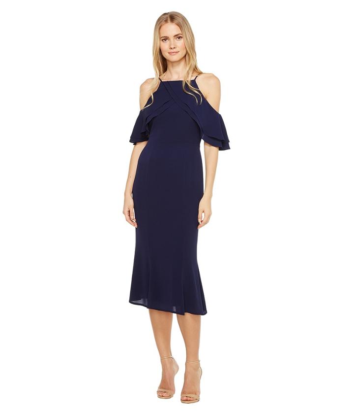 London Times Cold Shoulder Sheath Dress W/ Ruffle (navy) Women's Dress