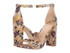 Sam Edelman Yaro Ankle Strap Sandal Heel (tuscan Yellow Multi Gatsby Floral Jacquard) Women's Dress Sandals
