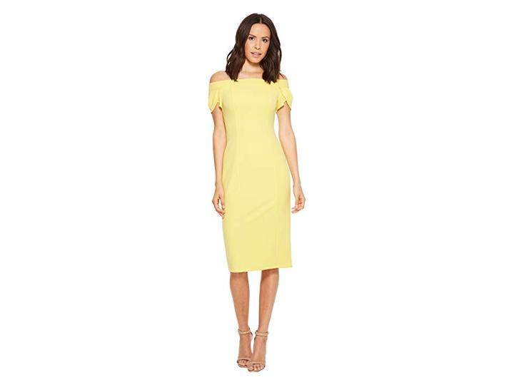Donna Morgan Off The Shoulder Crepe Top With Tulip Sleeve (sunny Yellow) Women's Clothing