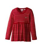 Lacoste Kids Long Sleeve Stripe With Peplum Sweater (toddler/little Kids/big Kids) (imperial Red/white) Girl's Sweater