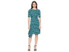 Donna Morgan 3/4 Sleeve Printed Jersey With Waist Gathering (jade/lavender Multi) Women's Dress