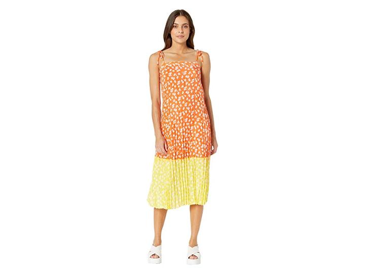 Juicy Couture Ditsy Daisy Print Blocked Pleated Dress (tigerlily Ditsy/morning Sunshine) Women's Dress