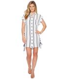 Miss Me Stripe Button Down Short Dress (off-white) Women's Dress