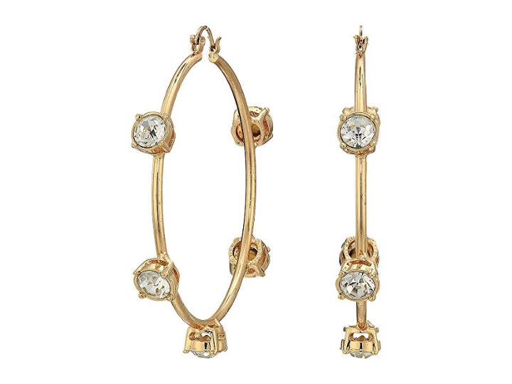 Steve Madden Rhinestone Stud Design Hoop Earrings (white/yellow Gold-tone) Earring