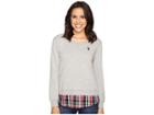 U.s. Polo Assn. Crew Neck Sweater Twofer Shirt With Plaid Hem (heather Grey) Women's Sweater
