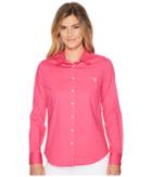 U.s. Polo Assn. Solid Single Pocket Long Sleeve Shirt (magenta) Women's Long Sleeve Button Up