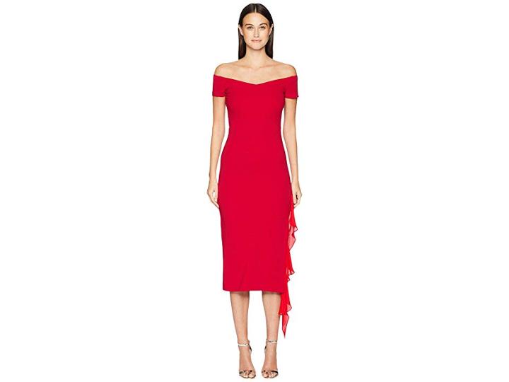 Nicole Miller Structured Heavy Jersey Off Shoulder Dress (red) Women's Dress