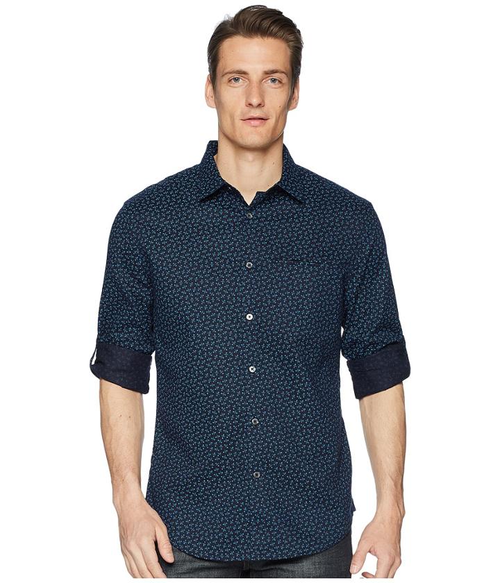 John Varvatos Collection Slim Fit Sport Shirt W375u1 (navy) Men's Long Sleeve Button Up