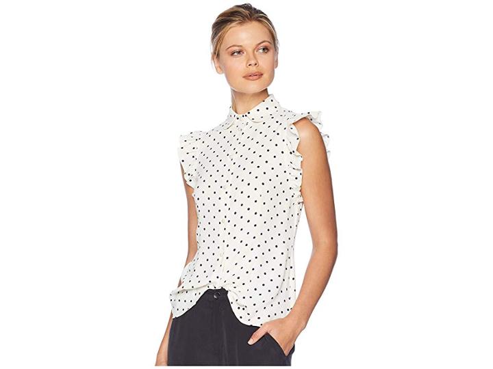 Anne Klein Ruffle Sleeve Blouse With Peter Pan Collar (anne White/marine Blue) Women's Blouse