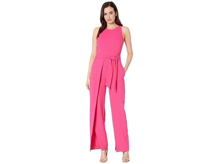 Nine West Textured Crepe Sleeveless Jumpsuit Belted With A Flyaway Pants (pinkpunch) Women's Jumpsuit & Rompers One Piece