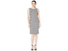 Tahari By Asl Sleevless Plaid Sheath Dress With Side Button Detail (black/ivory) Women's Clothing