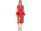Marchesa A-line Cocktail Scallop Lace Bell Sleeve Dress (red) Women's Dress