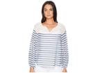 Two By Vince Camuto Long Sleeve Ladder Stripe Peasant Blouse (patina Blue) Women's Blouse