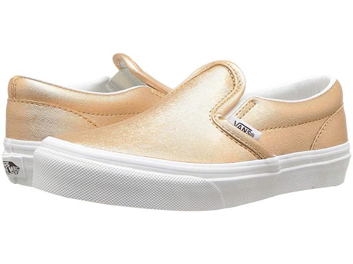 Vans Kids Classic Slip-on (little Kid/big Kid) ((metallic Leather) Light Copper) Girls Shoes