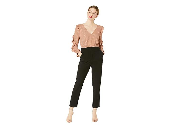 Bcbgeneration Ruffle Woven Long Jumpsuit (dusty Pink) Women's Jumpsuit & Rompers One Piece