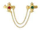 Kenneth Jay Lane Centers Airplanes Pin W/ Gold Chain Connectors (polished Gold/emerald/ruby) Ring
