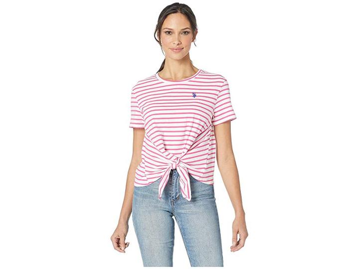 U.s. Polo Assn. Stripe Knit Tie Top (watermelon Beach) Women's T Shirt