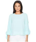 Vince Camuto Long Sleeve Tiered Tie Cuff Textured Blouse (aqua Glow) Women's Blouse