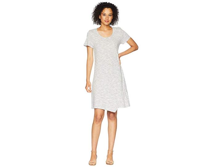 Mod-o-doc Slub Mini Stripe Asymmetrical Hem T-shirt Dress (white) Women's T Shirt