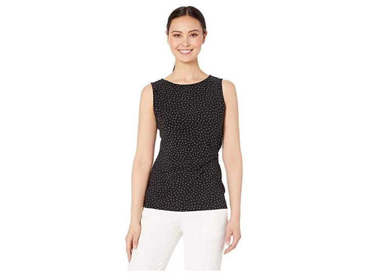 Anne Klein Poivre Print Side Pleat Top (anne Black/anne White) Women's Blouse