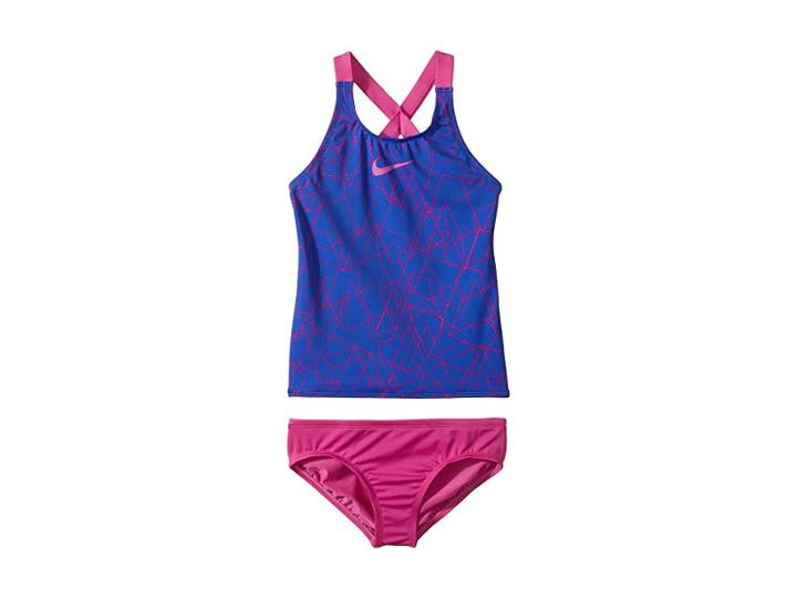 Nike Kids Nova Flare Prism Crossback Tankini Set (big Kids) (racer Blue) Girl's Swimwear Sets
