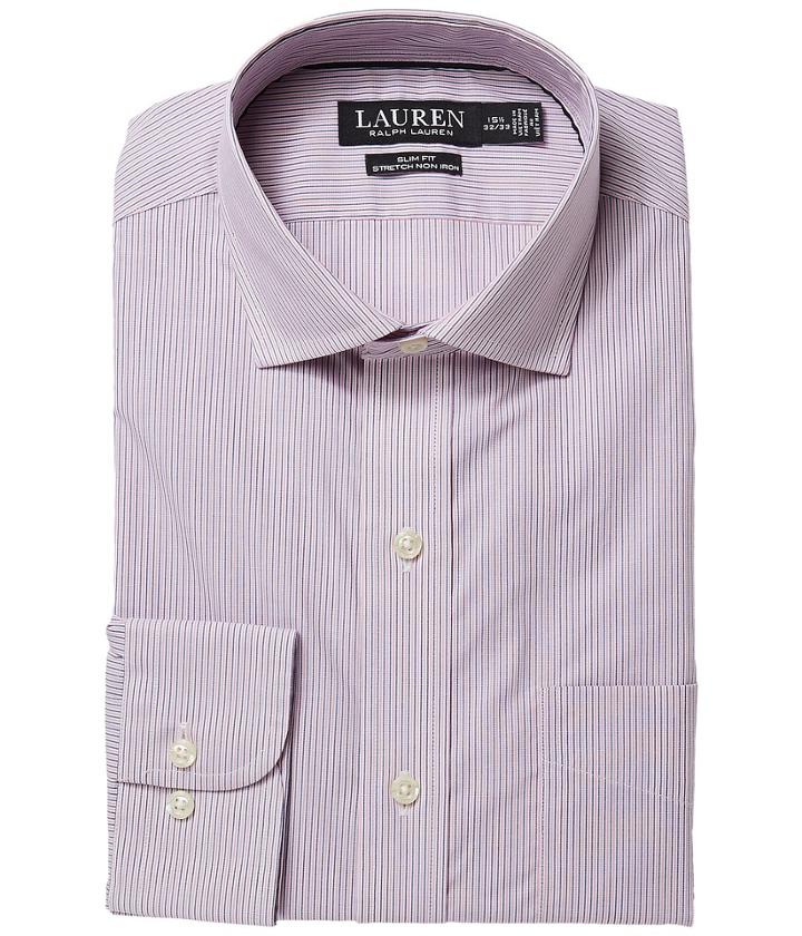 Lauren Ralph Lauren Slim Fit No-iron Cotton Dress Shirt (rouge/white) Men's Long Sleeve Button Up